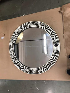 กระจกติดผนังไม้ MDF ทรงกลม32นิ้วทำมือฝังกระดูกรูปทรงเรขาคณิตสไตล์ทันสมัยต้นทุนต่ำตกแต่งบ้าน - Product Image 5