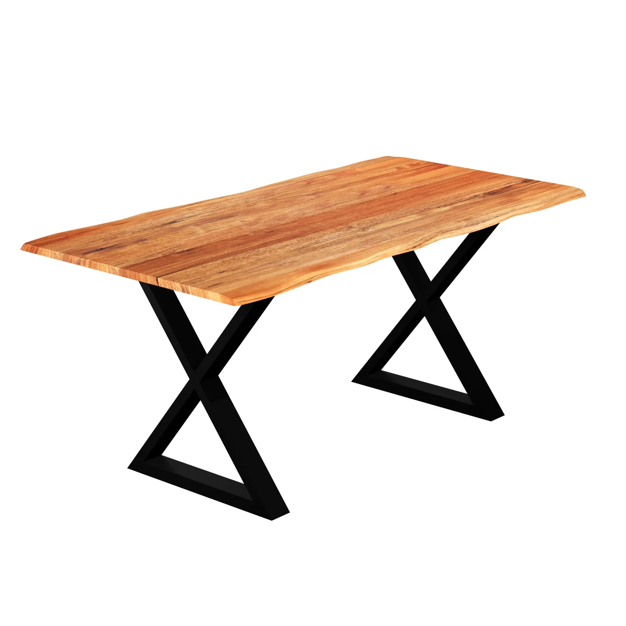 Wholesale Iron & Acaciawooden Solid Wood X Cross Legs Acacia Live Edge Dining Room Livingfurn Hot Selling Nordic Dining Table