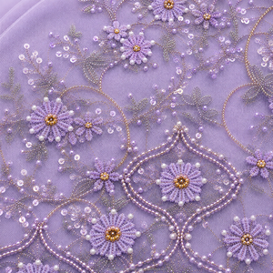 Tissu en dentelle perlée nigériane classique et élégante, motif floral brodé à la machine, polyester/coton, antistatique - Product Image 5