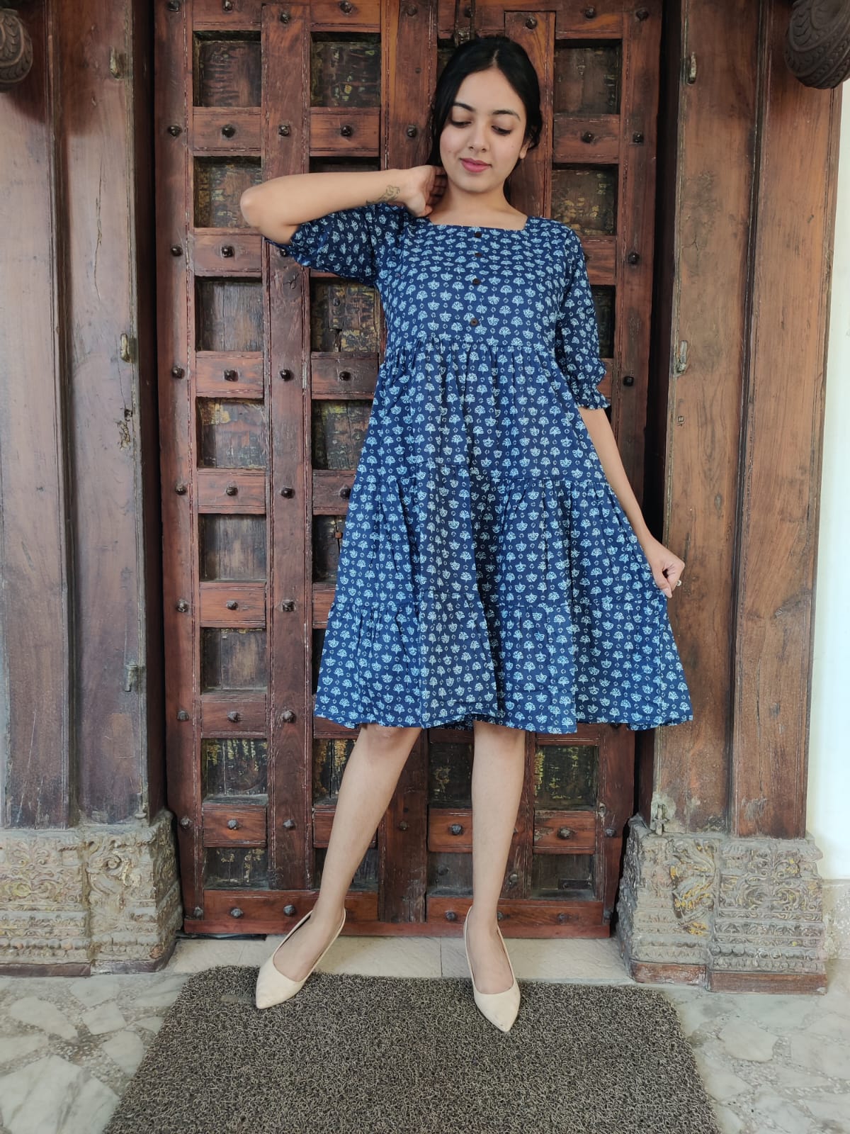 Shop Our Indian Womens Cotton Square Neck Knee Length Dress Shop Our Indian Womens Cotton Square Neck Knee Length Dress