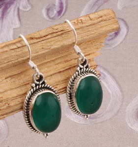 ต่างหูพลอยโอนิกซ์สีเขียวสวย925เงินแท้สำหรับเป็นของขวัญครบรอบปีเครื่องประดับราคาโรงงานขายส่ง - Product Image 3