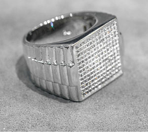 Bague de luxe personnalisée pour homme, style hip-hop, avec gros diamants glacés, en argent massif 925, diamants Moissanite VVS1 véritables, plaqué rhodium - Product Image 1