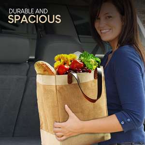 Vente en gros sac fourre-tout en jute naturelle robuste pour femmes sac d'épicerie en toile de jute écologique avec poignée en cuir - Product Image 3