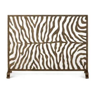 Wrought Iron Frame With Metal Mesh Free Standing Gate Spark Guard Zebra Design Single Panel Small Flat Guard Fireplace Screen