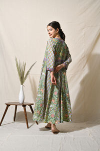 Vestido bohemio de algodón de verano hecho a mano bloque de mano estampado Floral borde botón decoración sostenible indio algodón ropa de verano - Product Image 2