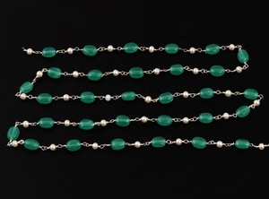 Green Aventurine Hydro & Pearl Gemstone Oval Shape <b>Beaded</b> <b>Rosary</b> <b>Silver</b> Plating Chain for Jewelry Making Wholesale Price Bulk - Product Image 4