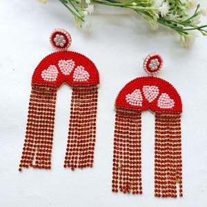 Vintage Multi-Colour Designer Beaded Earrings for Women Patriotic <b>Memorial</b> Day Orange White Blue Wedding Fabric Material - Product Image 4