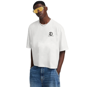 Venta al por mayor Drop Shoulder Heavyweight T-Shirts Custom Cotton Oversized Serigrafía Boxy Cropped T Shirt para hombres - Product Image 3