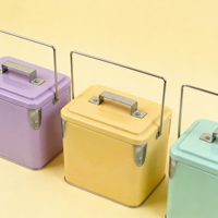 Boîte en métal sans plomb testée SGS avec couvercle coulissant profond et poignée en fil métallique pour le rangement de cosmétiques, parfums et articles de toilette