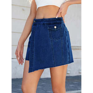 Jupe en jean asymétrique à ourlet effiloché, ornée d'une ceinture à boutons, coupe crayon décontractée et sexy, taille légèrement ajustée, idéale pour l'été, l'automne et l'hiver, disponible en plusieurs couleurs. - Product Image 6