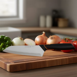 "Santoku Stainless Steel 17cm Blade Kitchen Knife with <b>Black</b> <b>Edge</b>-1003097" - Product Image 3