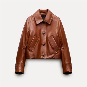 แฟชั่นฤดูใบไม้ร่วงปี 2026 เสื้อแจ็คเก็ตหนังสั้นสีพื้นสไตล์ลำลองอเนกประสงค์สำหรับผู้หญิง - Product Image 3