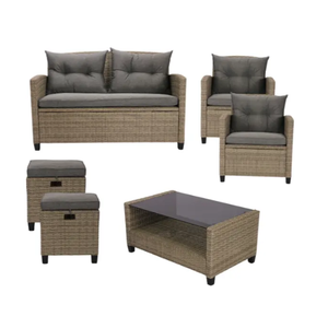 Meubles en rotin osier ensemble de chaises de jardin ensemble de salon extérieur en rotin osier Mora ensemble 2 tabourets cadre en acier Phu Linh grossiste - Product Image 1