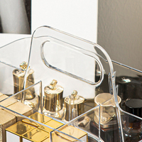 Organisateur de rangement pour maquillage en plastique transparent, panier de rangement divisé pour armoire de cuisine, panier utilitaire avec poignée