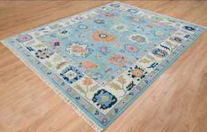 Alfombra de lana anudada a mano Oushak de lana azul personalizable, juego de alfombras tradicionales de estilo turco moderno para sala de estar, habitación de niños - Product Image 2