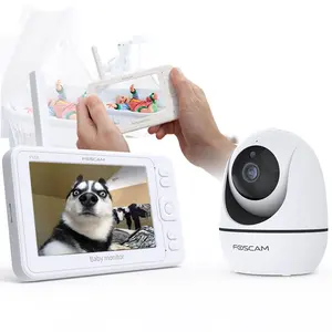 Foscam Monitor Bayi 1080P 5 Inci Deteksi Suhu Audio Dua Arah Monitor Bayi Peliharaan Pengawasan Nirkabel dengan Kamera
