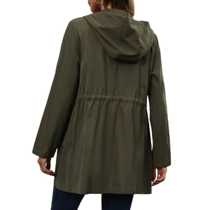 เสื้อโค้ทมีฮู้ดเอวเชือกรูดสำหรับผู้หญิงน้ำหนักเบามีซิปปิดสองชั้นพร้อมการปรับแต่งโลโก้ได้ - Product Image 2