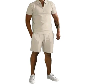 Ensemble de survêtement décontracté pour homme, couleur unie, manches courtes, short à fermeture éclair, style été - Product Image 2