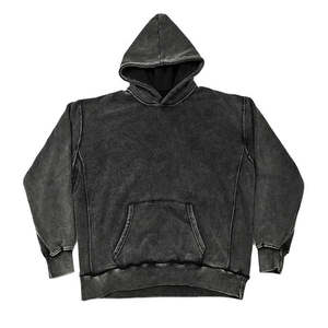 Sweat à capuche thermique à épaules tombantes, logo personnalisé, surdimensionné, délavé à l'acide, 100% coton, respirant, pour homme - Product Image 4