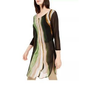 Tunica Verde in Chiffon da Donna Alfani, Taglia Petite, Motivo Floreale e Tinta Unita, Vestibilità Ampia, Stile Y2K per la Stagione Autunnale - Product Image 3