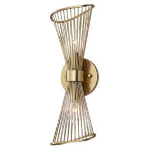 Lampe murale en laiton antique avec abat-jour en fil métallique, modèle METAL WAVE 10418, contemporaine, facile à installer et à entretenir pour l'éclairage de chevet - Product Image 1
