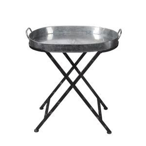 Table d'appoint de forme ronde de conception antique Table d'extrémité de table galvanisée en fer Lavage industriel à l'acide Artefacts bleus en détresse - Product Image 6