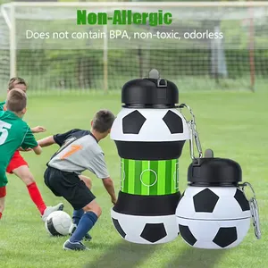 अमेरिकी पोर्टेबल यात्रा बास्केटबॉल बोतल स्पोर्ट्स किड्स कप पुन: प्रयोज्य केतली सिलिकॉन फुटबॉल बंधने योग्य पानी की बोतल