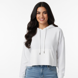 Sudadera con capucha corta frontal y cremallera de Invierno para mujer OEM proveedor de fábrica al por mayor hecho a medida 100% algodón polar ropa de calle informal - Product Image 1