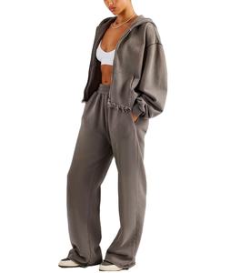 Custom Logo Women Long Sleeved Sweatshirt and <b>Jogger</b> Set Wholesale Track Suit Zipper <b>Crop</b> Hoodie Suit Women 2 Piece Set - Product Image 1