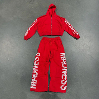 Survêtements empilés Vintage personnalisés de haute qualité pour hommes survêtements évasés zippés à capuche solide Streetwear coton surdimensionné