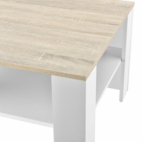 Table basse carrée en bois de panneau de particules de salon avec étagère d'espace de rangement effet blanc et chêne