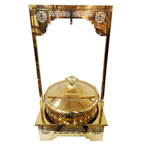 Le plus étonnant des plats chauds chauffe-plats plaqué or brillant chauffe-plats arrondi avec base de support de forme carrée pour l'utilisation de mariage - Product Image 1