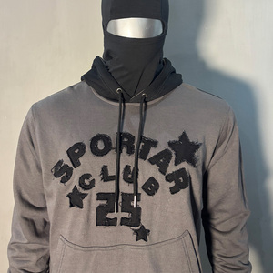 Sweat à capuche en molleton français pour homme, logo vieilli, capuche contrastante personnalisée, cordon de serrage, style streetwear vintage, hiver, 100% coton - Product Image 4