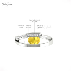 Articles de livraison gratuite 7x5mm saphir jaune bague à tige fendue diamant taille brillant véritable or 14 carats bagues de dérivation à prix réduit - Product Image 3