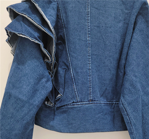 STITCHMODE fabricación personalizada única capa de volantes Jean chaqueta de mezclilla Otoño Invierno Irregular abrigo corto Mujer abrigo recortado chaqueta - Product Image 4