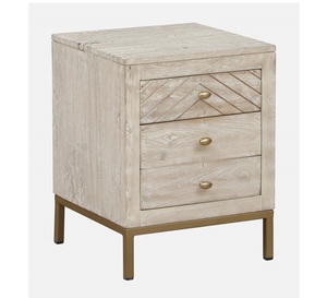 Mesita de Noche Moderna Rústica de Tres Cajones con Acabado Desgastado, Mueble Tradicional para Dormitorio, Hecho a Mano en India - Product Image 1