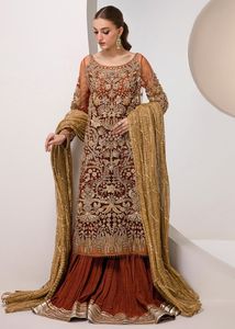 2024 colección de bodas hermoso bordado pesado nupcial largo Kurta Lehenga vestido adornado cuentas de cristal Dabka Saree - Product Image 2