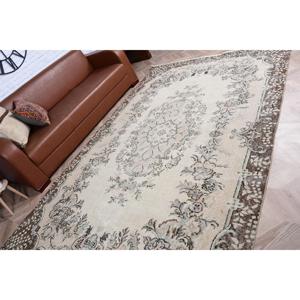 Turkish Rug, 6x9.6 ft Vintage Rug, <b>Brown</b> White Floral <b>Wool</b> Rug - Product Image 4