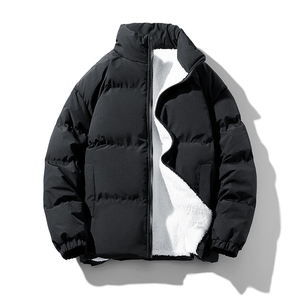 Veste polaire à col montant épais et chaud de grande taille vierge de couleur unie Veste en duvet pour hommes Veste bouffante - Product Image 3