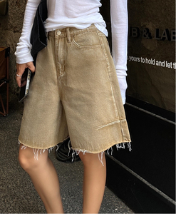 Saira da donna pantaloni larghi lavati Vintage pantaloncini in Denim tagliati in 4 parti Casual con Logo vita a metà vita per l'estate primavera - Product Image 1