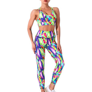 Venta caliente sublimación personalizada ropa de gimnasio conjunto de Yoga 2 uds Top corto sin costuras para mujeres de talla grande entrenamiento nueva llegada conjuntos de Fitness - Product Image 6