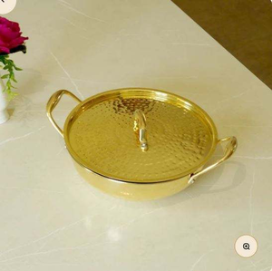 Ustensile de cuisine indien traditionnel durable en laiton Kadai avec couvercle enduit d'étain Kadahi est généralement fabriqué en laiton par tradebit - Product Image 3