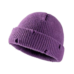 Haute qualité hiver à revers tricoté chapeaux Jacquard personnalisé couleur unie broderie bonnets chaud respirant affaires plage - Product Image 4