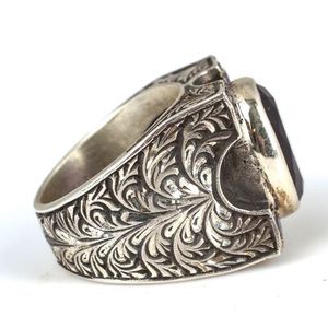 925 Sterling <b>Silver</b> Men's <b>Ring</b> with Oval <b>Amethyst</b> Stone Handcrafted Bezel Setting Stylish Hip-Hop Fashion Gift - Product Image 3