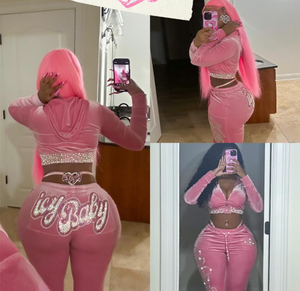 Tute da Ginnastica Personalizzate da <span class=keywords><strong>Donna</strong></span>, Felpa con Cappuccio e Logo <span class=keywords><strong>in</strong></span> Strass, Completo Casual <span class=keywords><strong>in</strong></span> <span class=keywords><strong>Velluto</strong></span> a Due Pezzi - Product Image 3