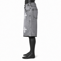 Shorts Homme Baggy Vintage en Jean Coton Bio Écologique Imprimé Croisé, Style Streetwear Anti-Plis