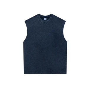 Camiseta sin mangas con cuello redondo transpirable informal de punto teñido con lazo de talla grande de alta demanda ropa de hombre con logotipo bordado personalizado - Product Image 3