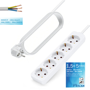Regleta de 5 enchufes con interruptor, 16A/250V 3680W, 1.5/3/5m de longitud, color blanco, Don Feliz - Product Image 1