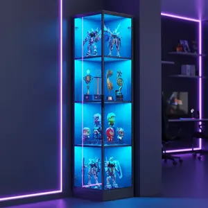 Vitrine en verre avec éclairage LED, commande tactile noire, anti-poussière, haute, pour salon et salle de jeux, vente en gros d'usine - Product Image 3