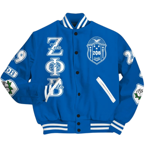 Zeta Phi Beta 1920 Bleu Blanc Fondateurs Jour Varsity Veste Sororité Letterman ZPB Vie Grecque Chenille Patch Gear - Product Image 4